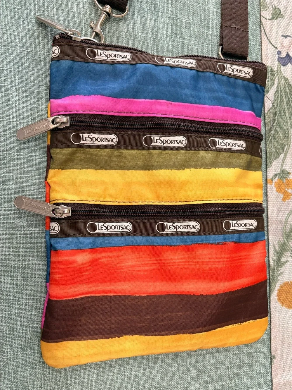LeSportsac Brown Strap Multicolor Striped Crossbody Bag